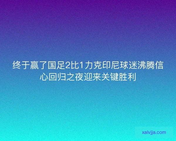 终于赢了国足2比1力克印尼球迷沸腾信心回归之夜迎来关键胜利